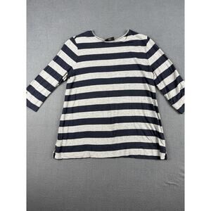 J Jill Wearever Top Women XS Blue Gray Stipe 3/4 Sleeve Stretch Casual Career